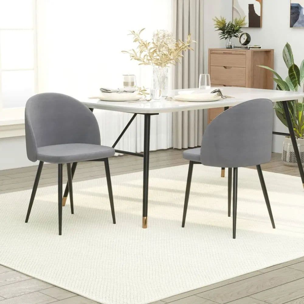 image-2 Pieces Modern Upholstered Fabric Bucket Seat Dining Chairs Living Room Grey