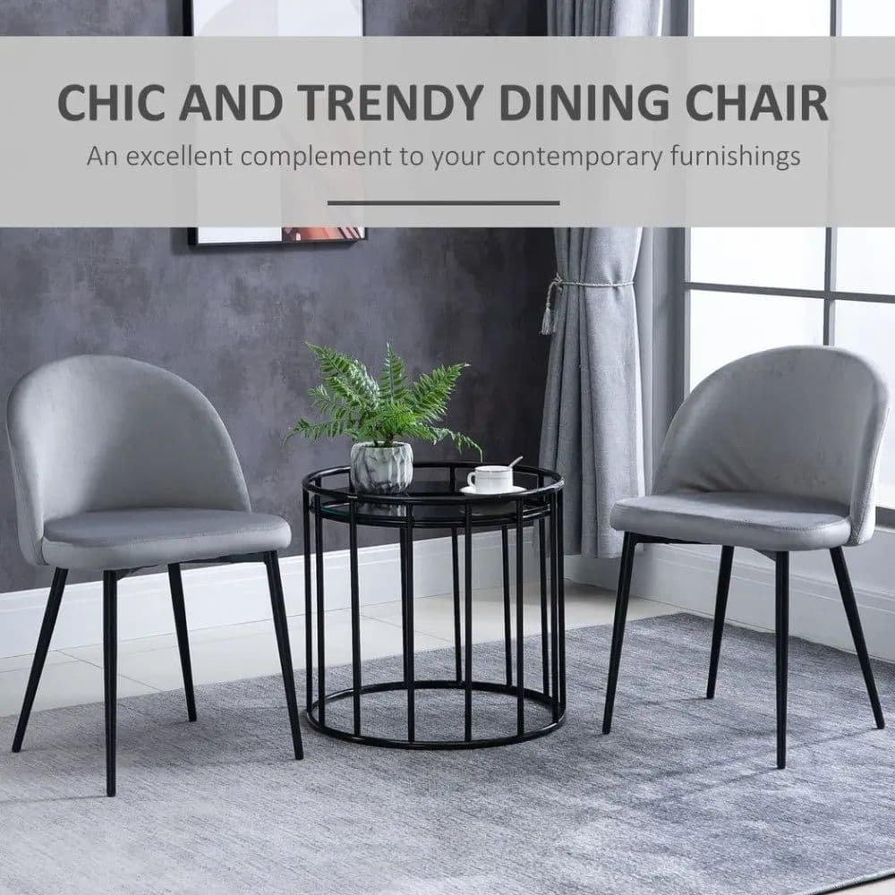 image-2 Pieces Modern Upholstered Fabric Bucket Seat Dining Chairs Living Room Grey