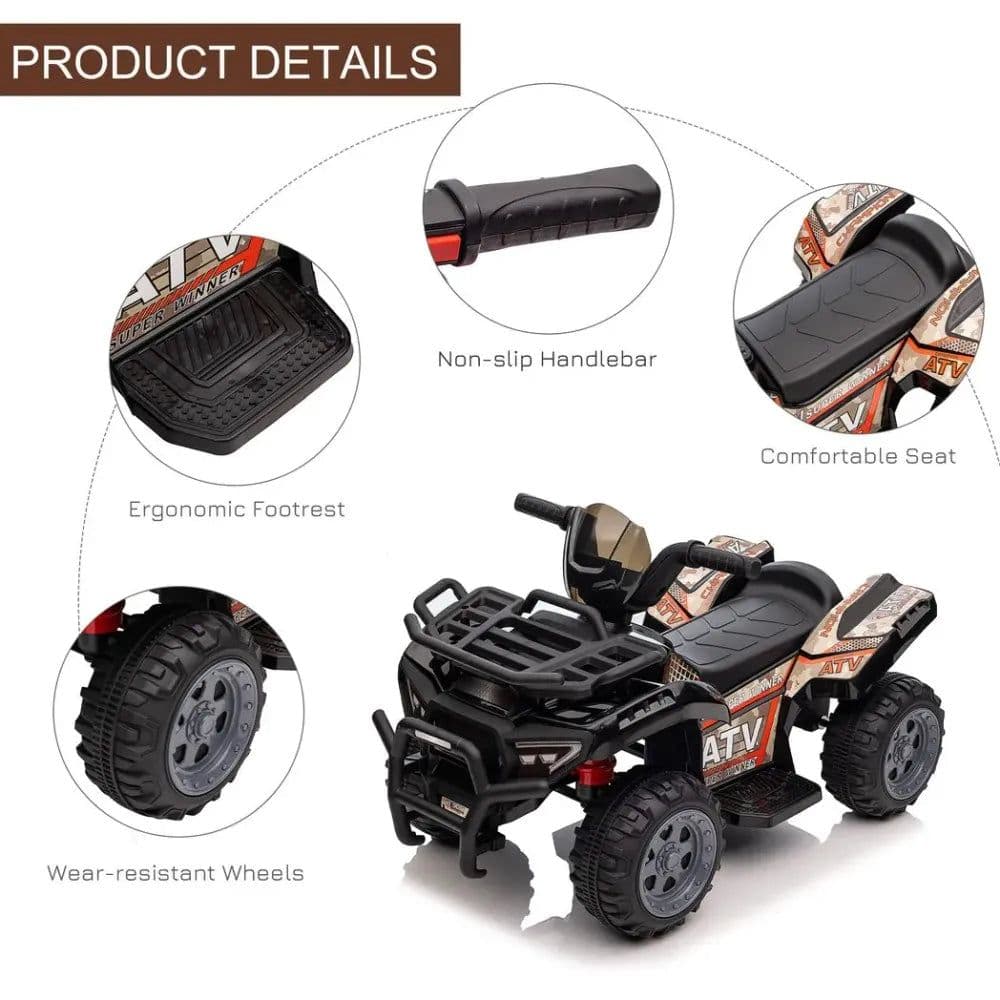 image-Kids Ride-on Four Wheeler ATV Car with Music for 18-36 months Black