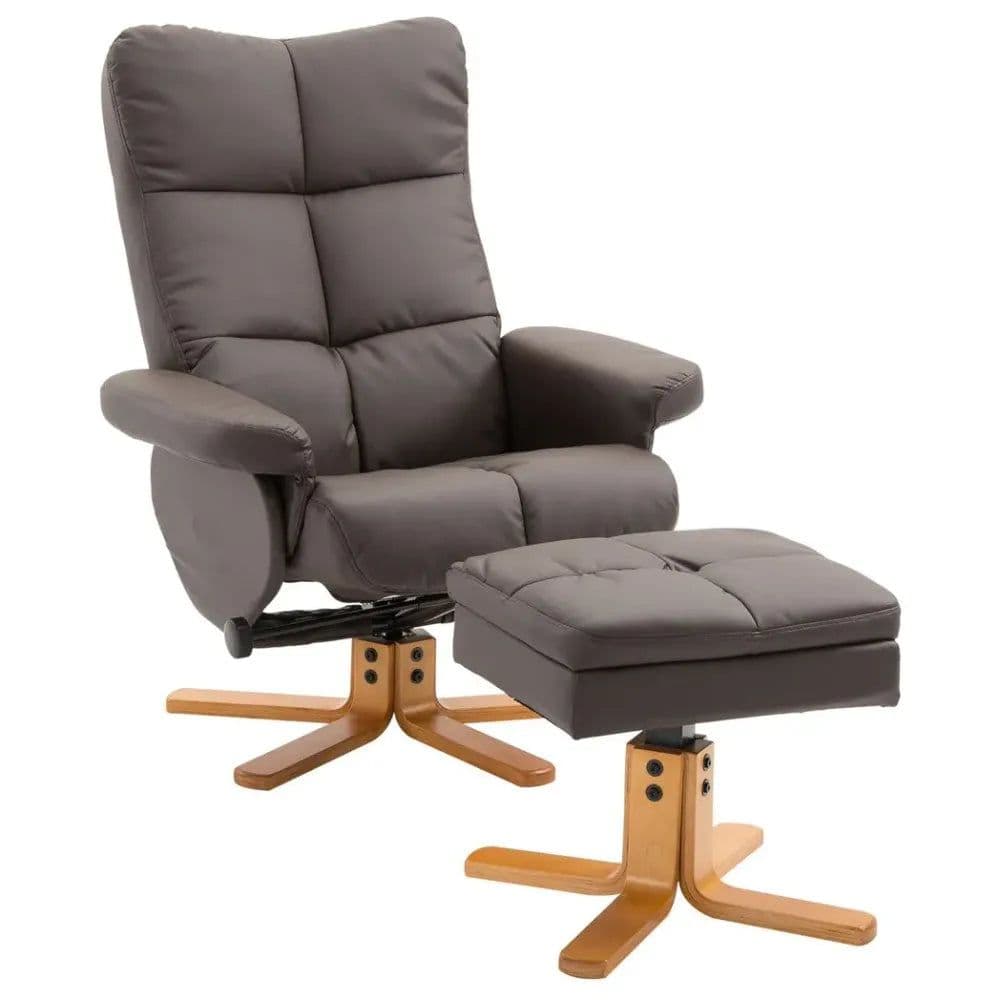 image-Faux Leather Recliner Chair with Ottoman Footrest Storage Space Brown