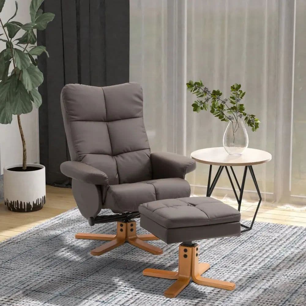 image-Faux Leather Recliner Chair with Ottoman Footrest Storage Space Brown