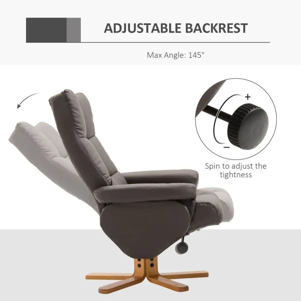 image-Faux Leather Recliner Chair with Ottoman Footrest Storage Space Brown