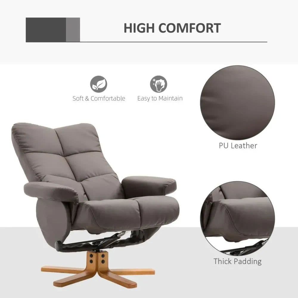 image-Faux Leather Recliner Chair with Ottoman Footrest Storage Space Brown