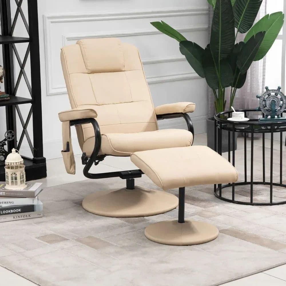 image-Freestanding Living Room Chair with High Density Cushion and Footrest Cream