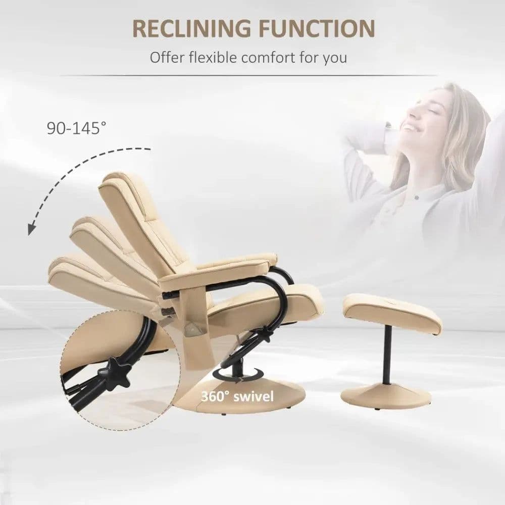 image-Freestanding Living Room Chair with High Density Cushion and Footrest Cream