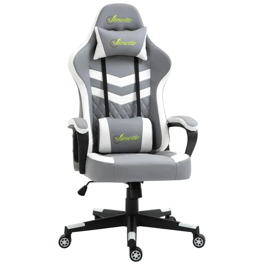image-Racing Gaming Chair w/ Lumbar Support, Headrest, Gamer Office Chair, Grey White