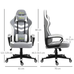 image-Racing Gaming Chair w/ Lumbar Support, Headrest, Gamer Office Chair, Grey White