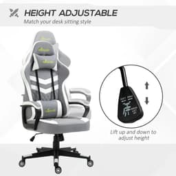 image-Racing Gaming Chair w/ Lumbar Support, Headrest, Gamer Office Chair, Grey White