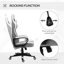 image-Racing Gaming Chair w/ Lumbar Support, Headrest, Gamer Office Chair, Grey White