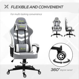 image-Racing Gaming Chair w/ Lumbar Support, Headrest, Gamer Office Chair, Grey White