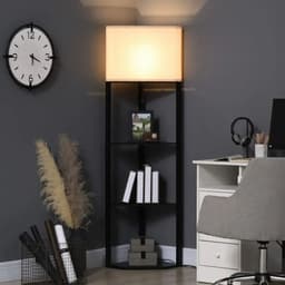 image-Corner Floor Lamp with Shelves, Modern Standing Lamps for Living Room Bedroom