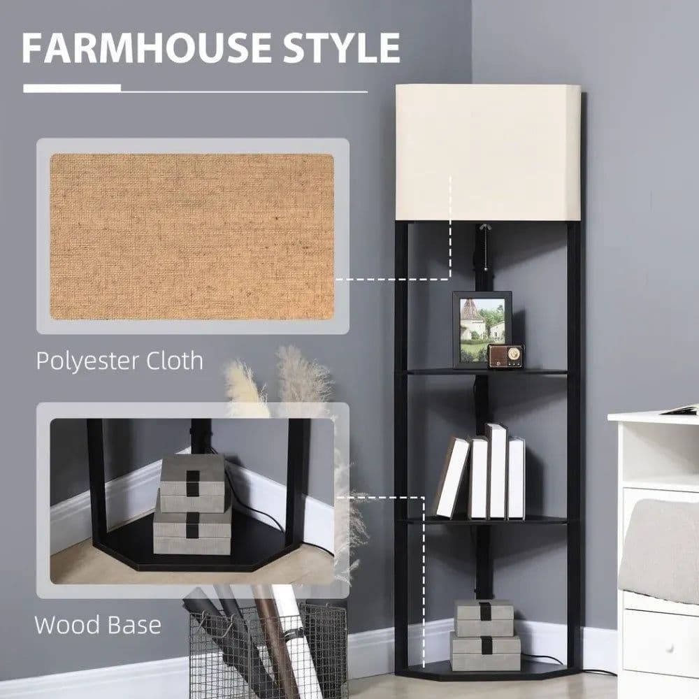 image-Corner Floor Lamp with Shelves, Modern Standing Lamps for Living Room Bedroom