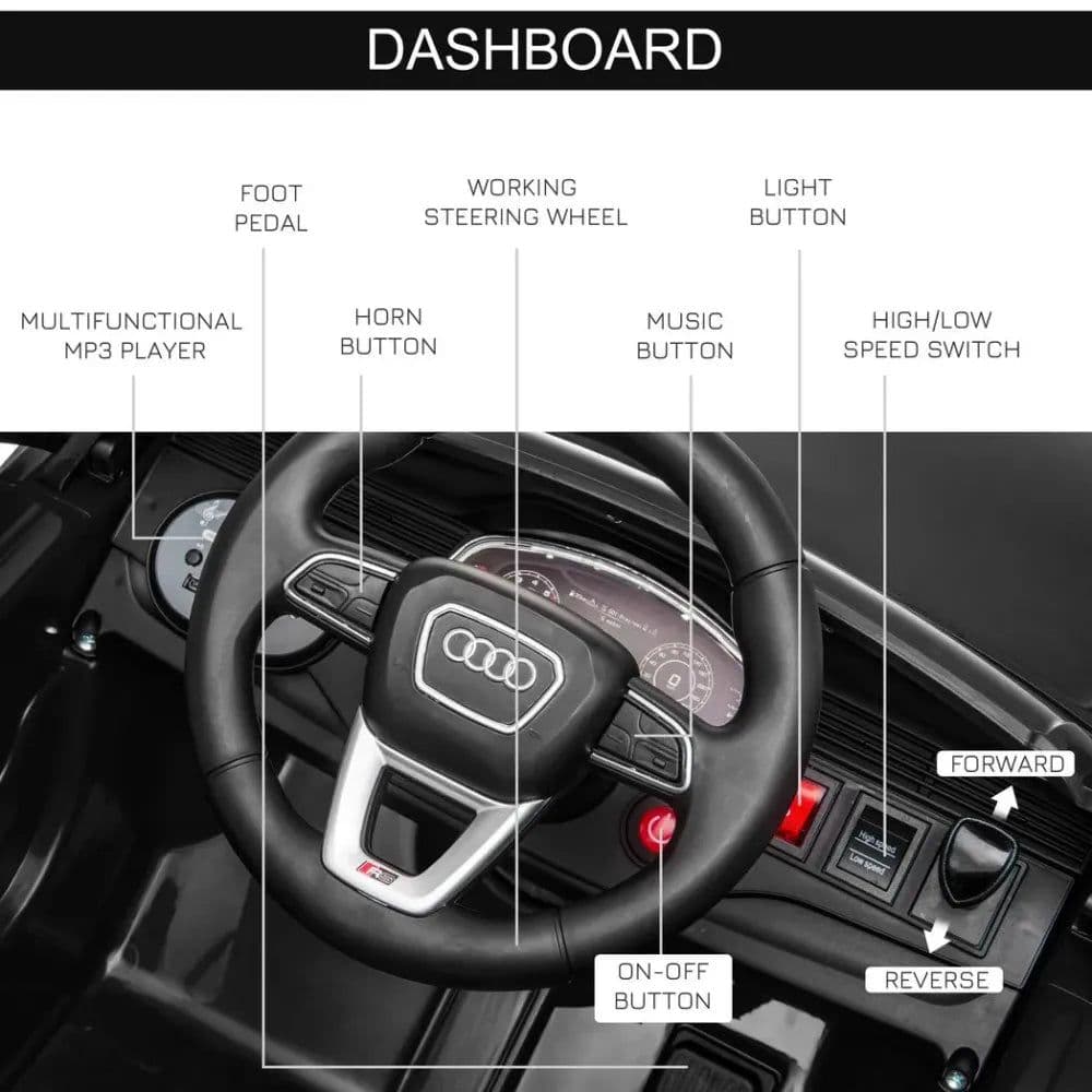 image-Audi RS Q8 6V Kids Electric Ride On Car Toy w/ Remote USB MP3 Bluetooth Black