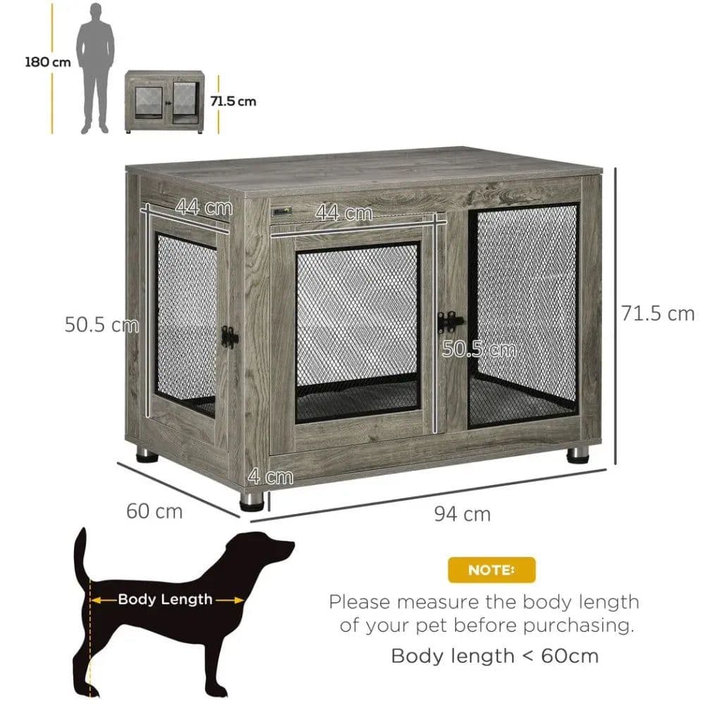 image-Dog Kennel Furniture End Table w/ Two Doors, Soft Cushion for Large Medium Dogs