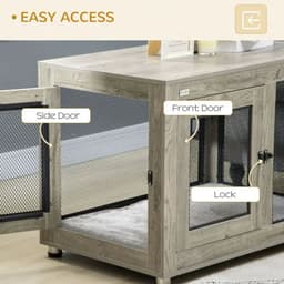 image-Dog Kennel Furniture End Table w/ Two Doors, Soft Cushion for Large Medium Dogs