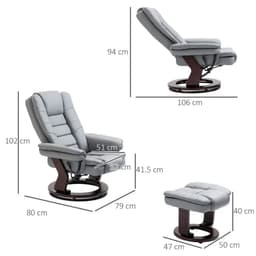 image-Swivel Manual Recliner and Footrest Set PU Lounge Chair Wood Base, Grey