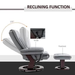 image-Swivel Manual Recliner and Footrest Set PU Lounge Chair Wood Base, Grey
