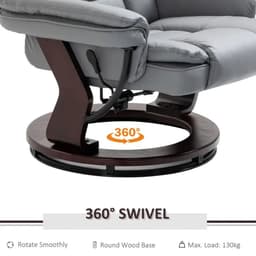 image-Swivel Manual Recliner and Footrest Set PU Lounge Chair Wood Base, Grey
