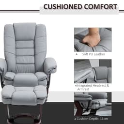 image-Swivel Manual Recliner and Footrest Set PU Lounge Chair Wood Base, Grey