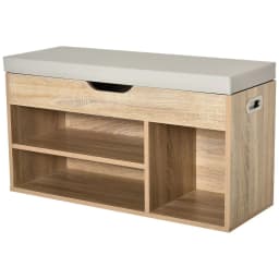 image-Sit-On Shoe Storage w/ Hidden Compartment Handles Sponge Top 80x30x43 cm Grey