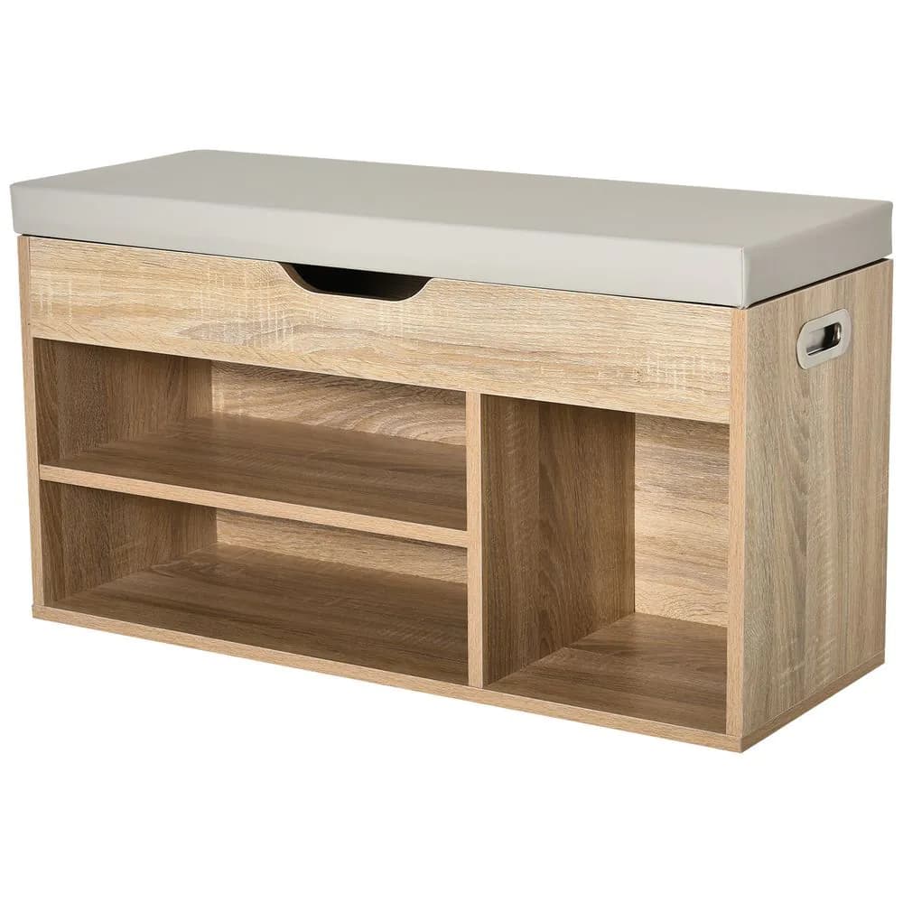 image-Sit-On Shoe Storage w/ Hidden Compartment Handles Sponge Top 80x30x43 cm Grey