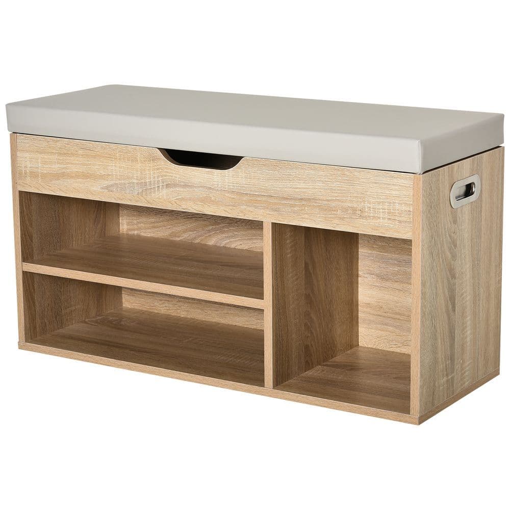 image-Sit-On Shoe Storage w/ Hidden Compartment Handles Sponge Top 80x30x43 cm Grey