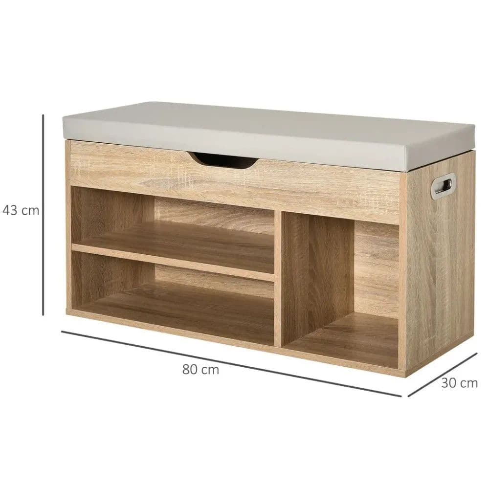 image-Sit-On Shoe Storage w/ Hidden Compartment Handles Sponge Top 80x30x43 cm Grey