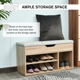 image-Sit-On Shoe Storage w/ Hidden Compartment Handles Sponge Top 80x30x43 cm Grey