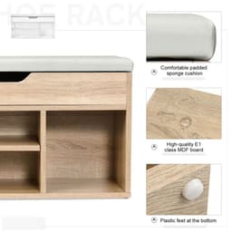 image-Sit-On Shoe Storage w/ Hidden Compartment Handles Sponge Top 80x30x43 cm Grey