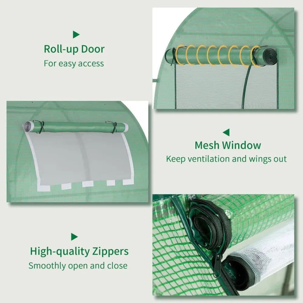 image-Polytunnel Greenhouse for Garden W/ Mesh Window and Steel Frame, 1.8 x 1.8 x 2 m