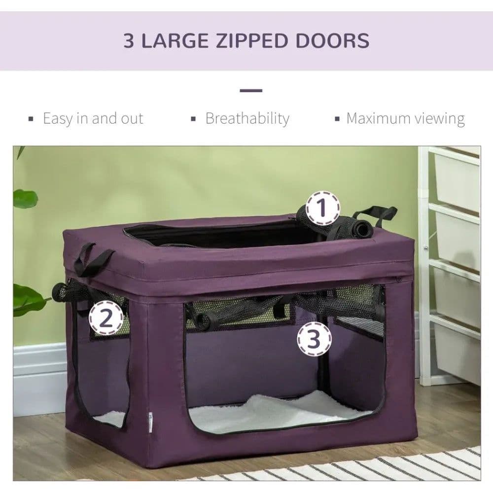 image-48.5cm Foldable Pet Carrier, Cat Bag w/ Cushion, for Miniature Dogs - Purple