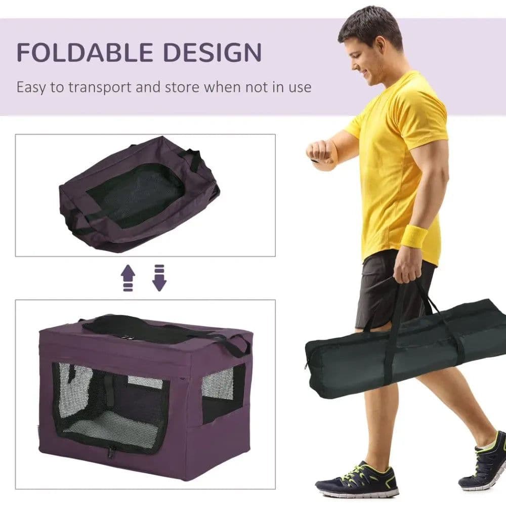 image-48.5cm Foldable Pet Carrier, Cat Bag w/ Cushion, for Miniature Dogs - Purple