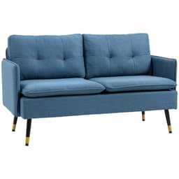 image-2 Seater Sofas for Living Room Fabric Couch Button Tufted Love Seat Dark Blue