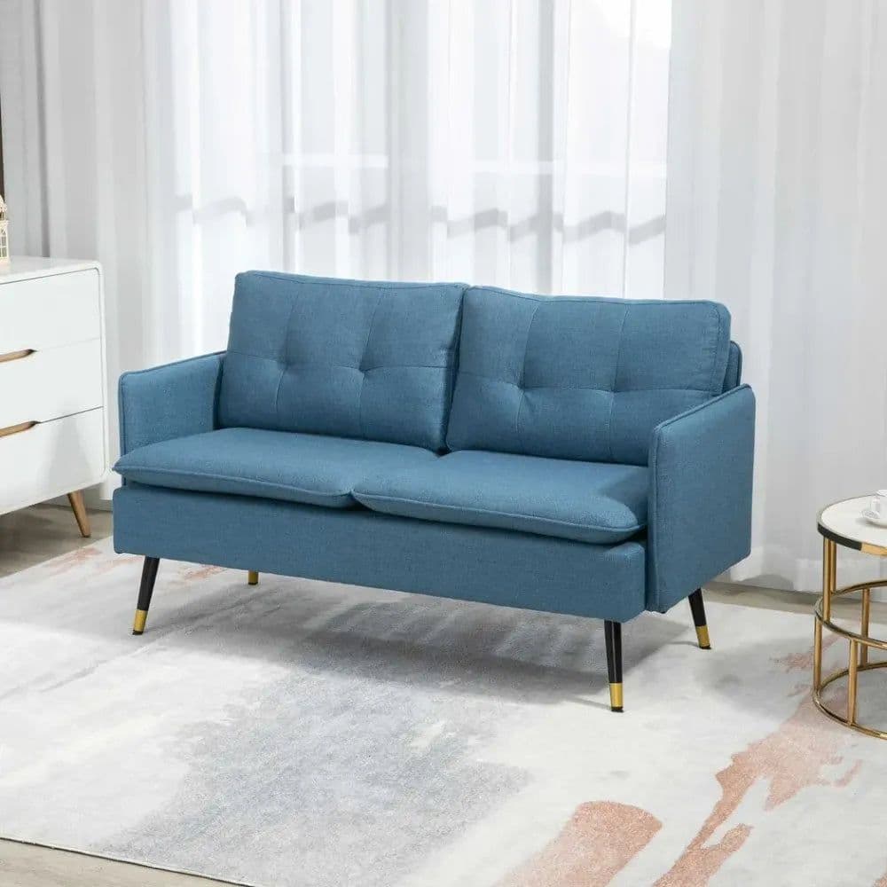 image-2 Seater Sofas for Living Room Fabric Couch Button Tufted Love Seat Dark Blue