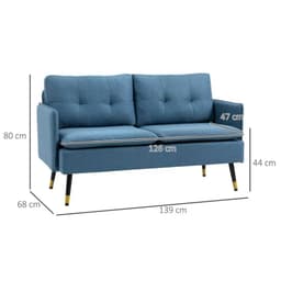 image-2 Seater Sofas for Living Room Fabric Couch Button Tufted Love Seat Dark Blue