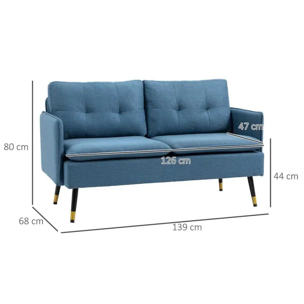image-2 Seater Sofas for Living Room Fabric Couch Button Tufted Love Seat Dark Blue
