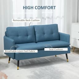image-2 Seater Sofas for Living Room Fabric Couch Button Tufted Love Seat Dark Blue