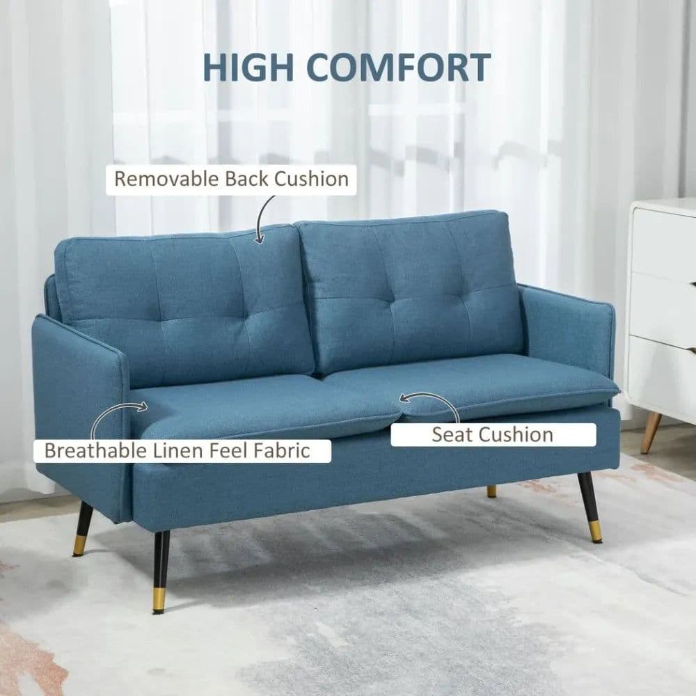 image-2 Seater Sofas for Living Room Fabric Couch Button Tufted Love Seat Dark Blue