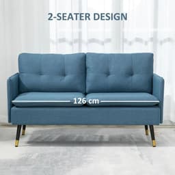 image-2 Seater Sofas for Living Room Fabric Couch Button Tufted Love Seat Dark Blue