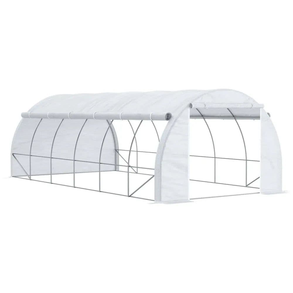image-6 x 3 x 2 m Polytunnel Greenhouse Pollytunnel Tent w/ Steel Frame White