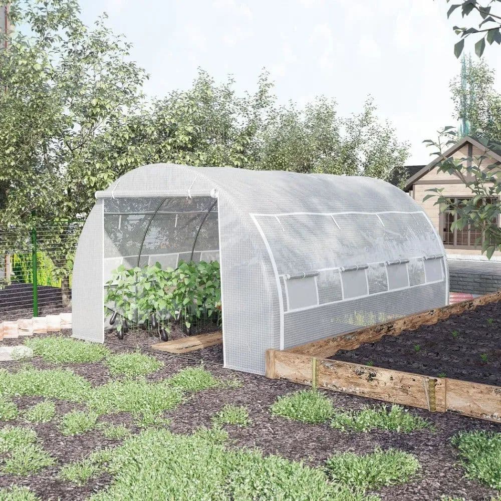 image-4 x 3 x 2 m Polytunnel Greenhouse Pollytunnel Tent w/ Steel Frame White