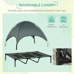 image-122 cm Elevated Pet Bed Dog Cot Tent with Canopy Instant Shelter Outdoor Grey