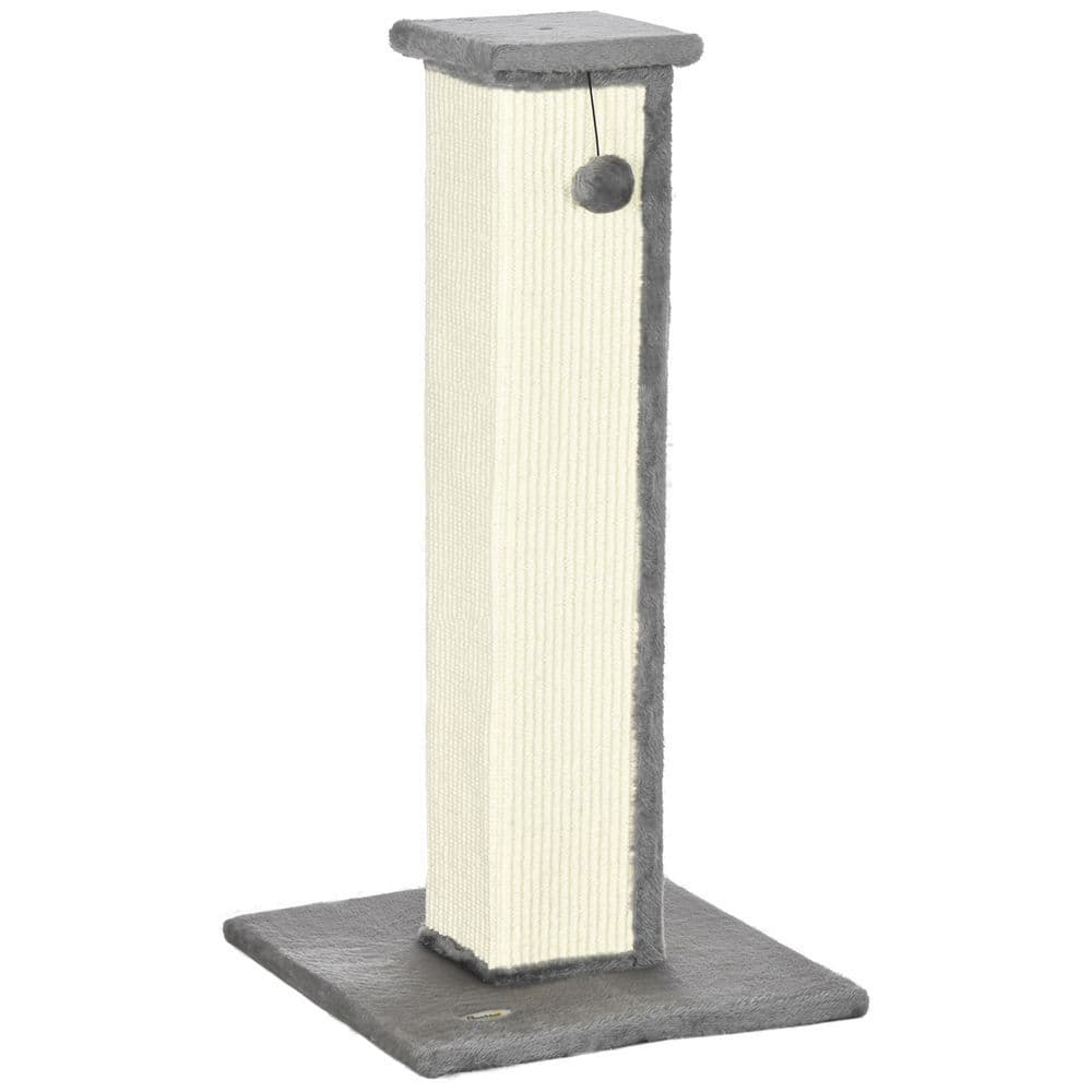 image-Cat Scratching Post 81cm Cat Scratcher w/ Natural Sisal Rope Hanging Ball Grey
