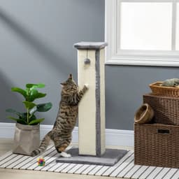 image-Cat Scratching Post 81cm Cat Scratcher w/ Natural Sisal Rope Hanging Ball Grey