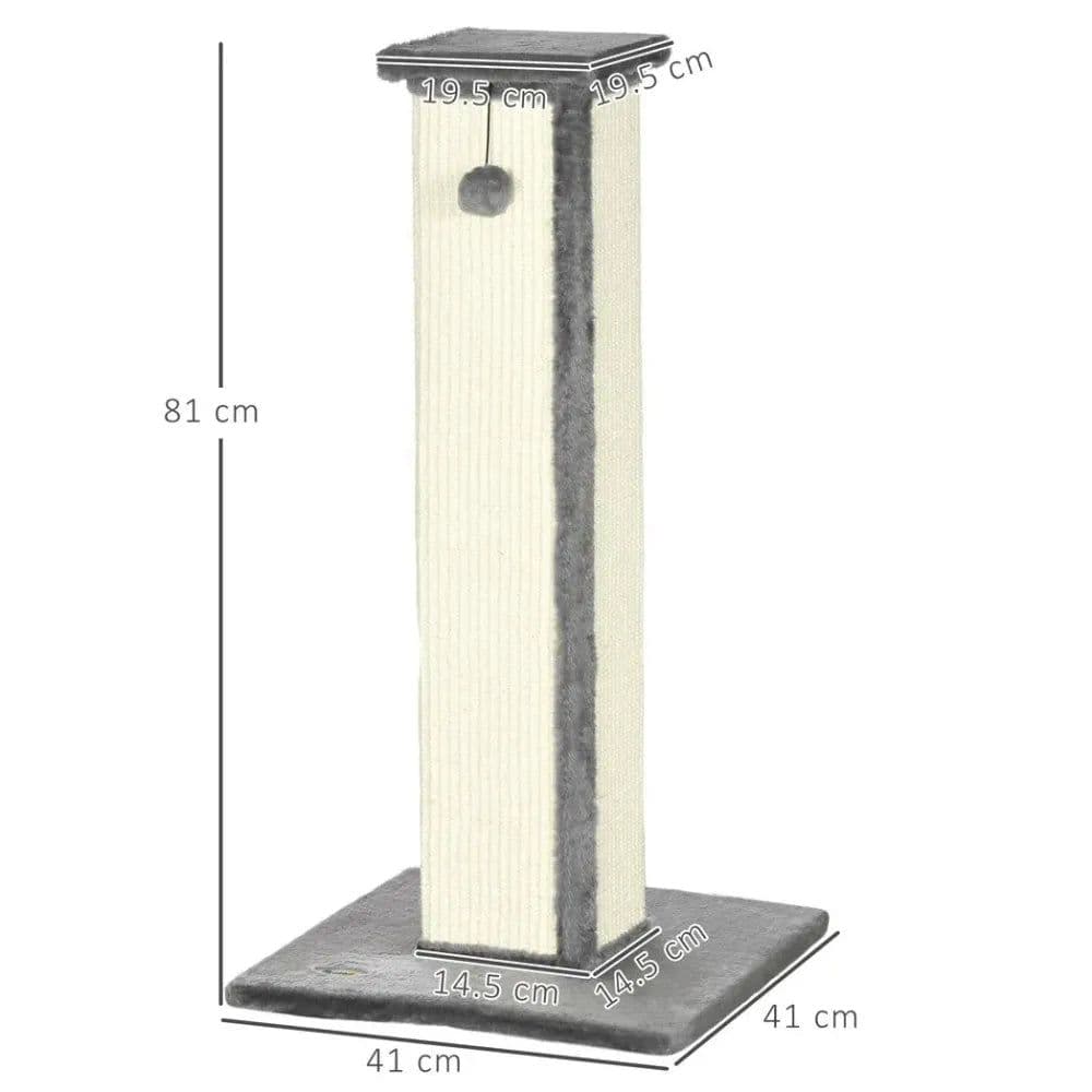 image-Cat Scratching Post 81cm Cat Scratcher w/ Natural Sisal Rope Hanging Ball Grey