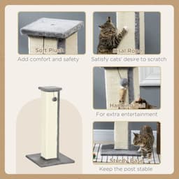 image-Cat Scratching Post 81cm Cat Scratcher w/ Natural Sisal Rope Hanging Ball Grey