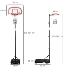 image-Outdoor Adjustable Basketball Hoop Stand w/ Wheels, Stable Base 258-314cm