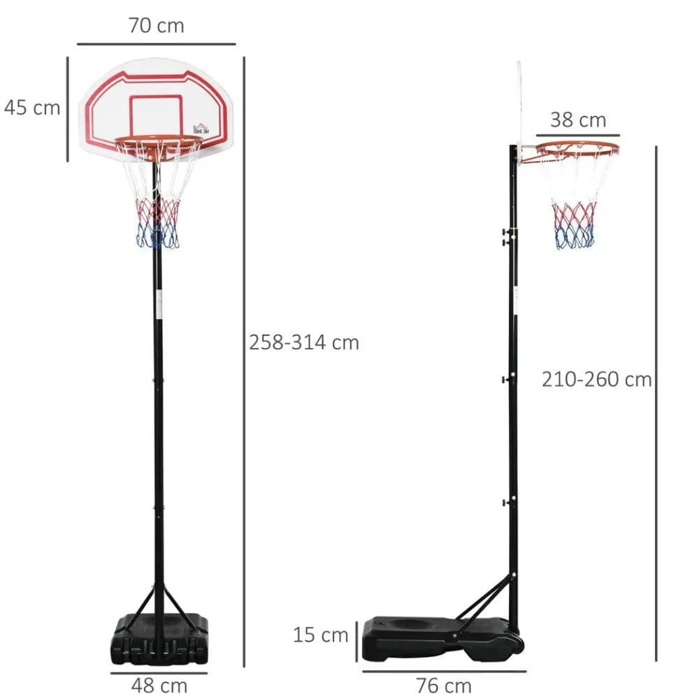 image-Outdoor Adjustable Basketball Hoop Stand w/ Wheels, Stable Base 258-314cm