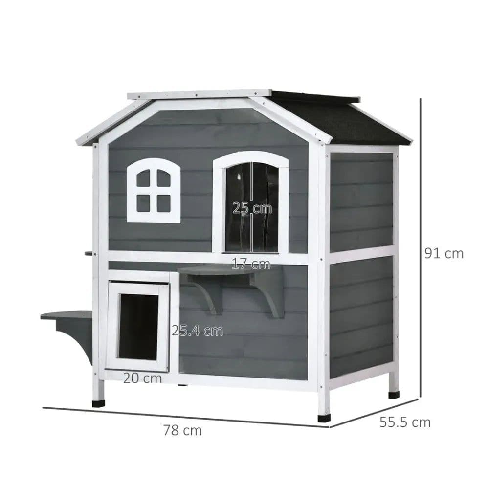 image-Cat Condo w/ Tons of Room & Openable Roof, Fir Wood, Outdoor/Indoor Catio Grey