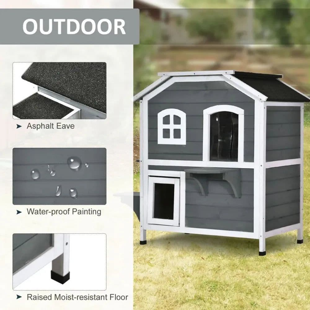 image-Cat Condo w/ Tons of Room & Openable Roof, Fir Wood, Outdoor/Indoor Catio Grey
